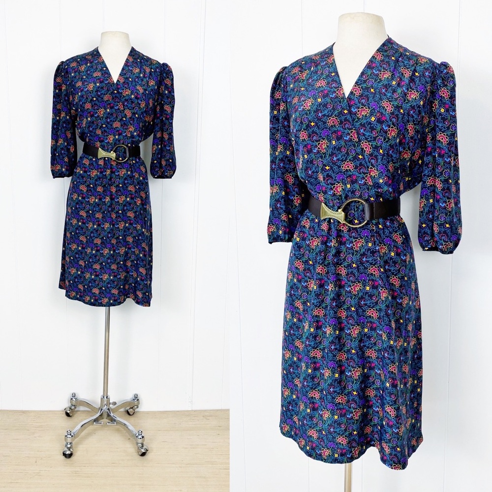 80’s Jewel Tone Paisley Wrap Front Dress | Vintage